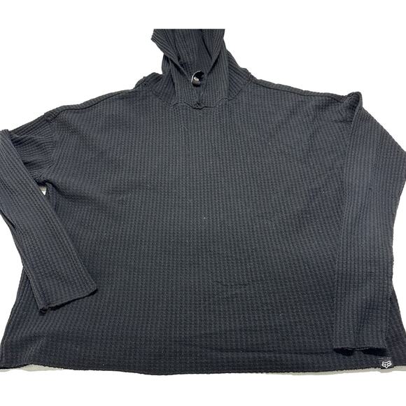 Fox Hoodie Women Size M Black Waffle Knit Long Sleeve Minimalist Loungewear - Picture 1 of 7